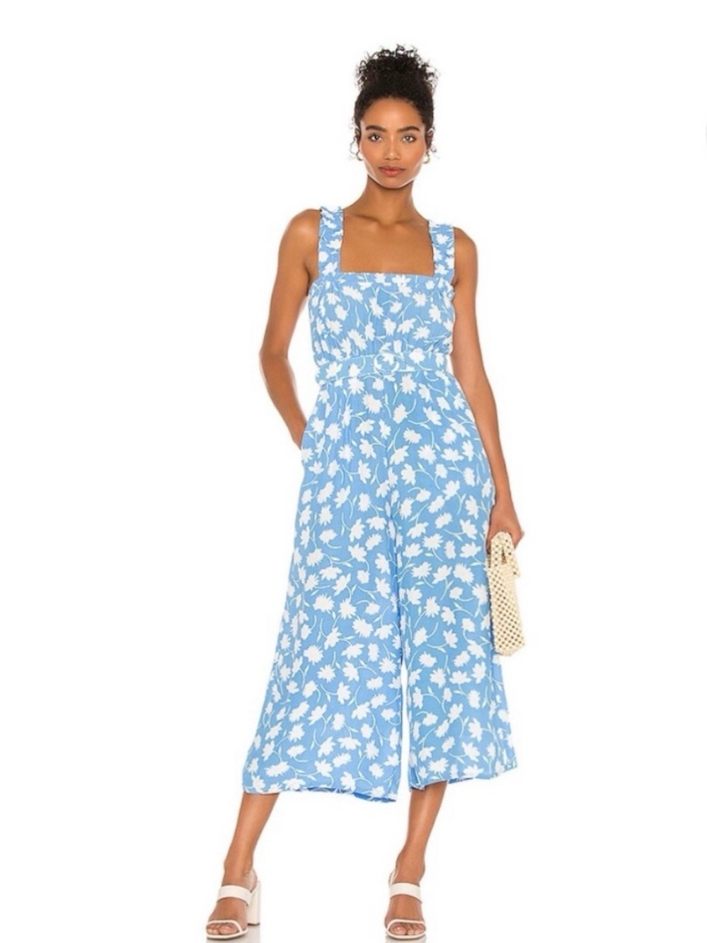 Faithfull the Brand Light Blue Floral Square-Neck Wide-Leg Jumpsuit
